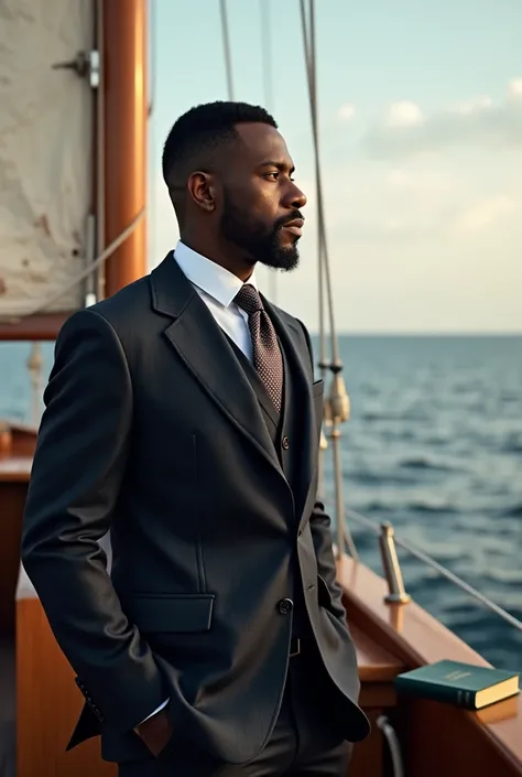 Black writer , Suit, sail, Bible on the side
