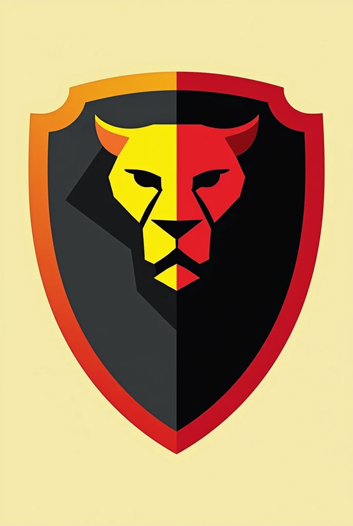 Modern and bright shield With a simple lion logo without any features Uses the colors black, gray, yellow, red Integrate the sentence first: LEGION Second: Lion 