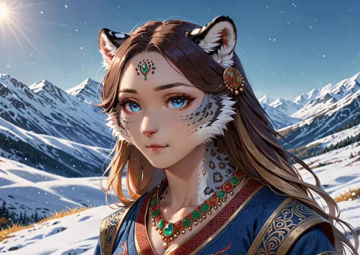 High resolution, top quality, best quality, Paid rewards available, best quality,Super detailed,actual,(portrait,photo-actual:1.37),(hairy:1.1),(human nature:1.1) High resolution, 8k, masterpiece,, Super detailed, mammal,snow leopard anthropomorphic，female...