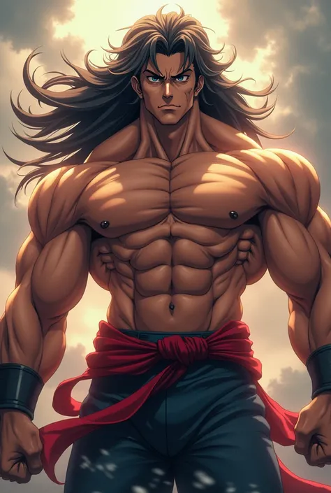 Anime, muscular, strong, handsome, long hair