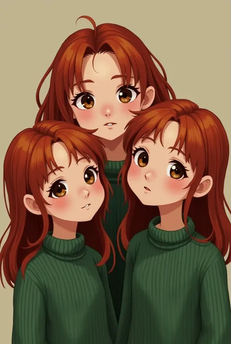 A 3 Girl Wearing A Green Sweater With Brown Eyes And Red Hair