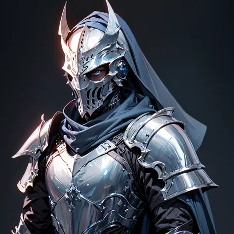 envision a 8k, highres, cinematic close up portrait of a faceless knight named artorias with a slender body with grand silver ar...