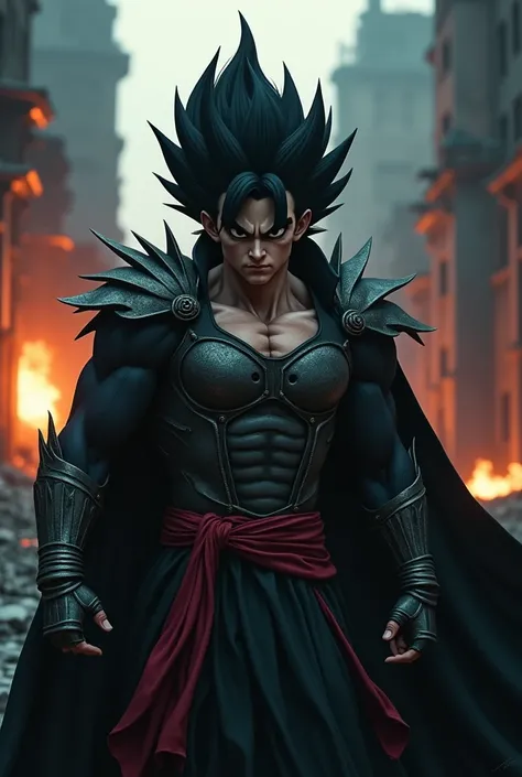 Dragonball style, vampire, nuclear energy In background, dramatic lighting, intense, bad ass, anime style, realistic, 8k HDtense scene.in destroyed street.armor.crazy pose,angry.sinister.frightening.dark.perfect image quality very realistic and cinematic |...