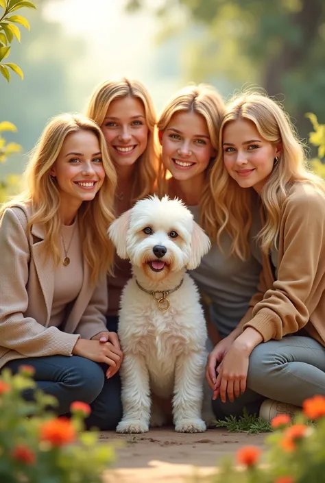 4 blonde with small white dog