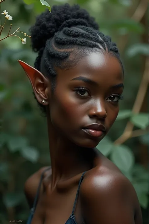 I want to creat an image of a beautiful black woman. Elf ears
