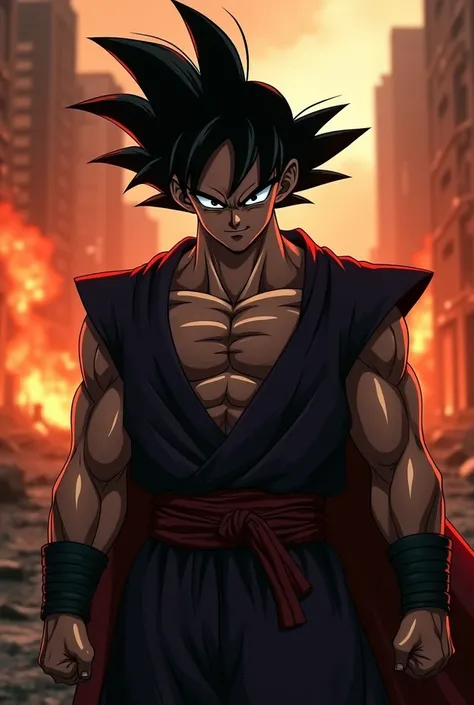 Dragonball style, vampire, nuclear energy In background, dramatic lighting, intense, bad ass, anime style, realistic, 8k HDtense scene.in destroyed street.armor.crazy pose,angry.sinister.frightening.dark.perfect image quality very realistic and cinematic |...