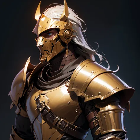 envision a 8k, highres, cinematic full body concept art design sheet of a faceless knight with a large body with grand brown met...