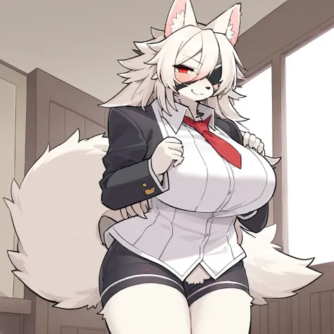 top quality, best quality, by yamame513, High-quality illustrations, masterpiece, uploaded on e621)(kemono, furry, anthro, alone), Zenless Zone Zero, round, 1 female, hot mother figure, very detailed body, white wolf, Von Lycaon, (Zenless Zone Zero), white...