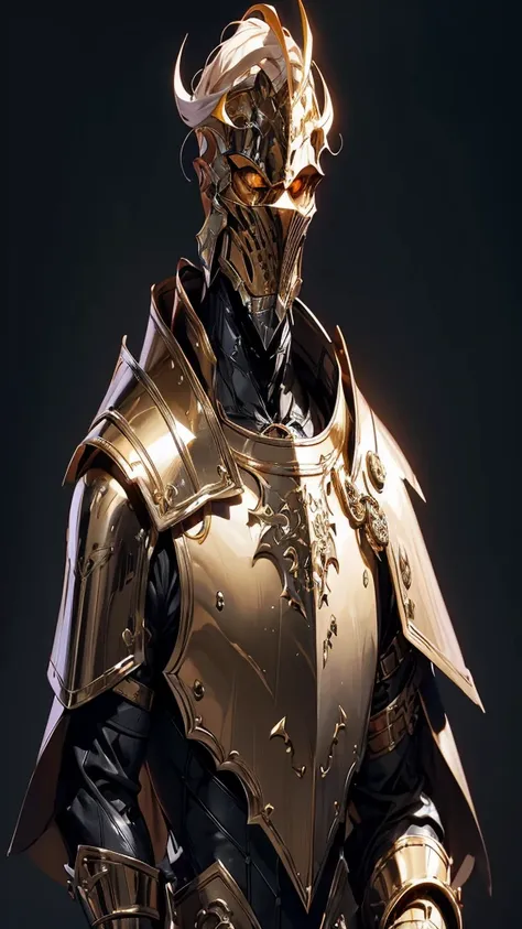 envision a 8k, highres, cinematic full body concept art design sheet of a Faceless Male Knight with a slender muscular body with Grand Golden leather armor with against a dark gray background in the style of dark fantasy