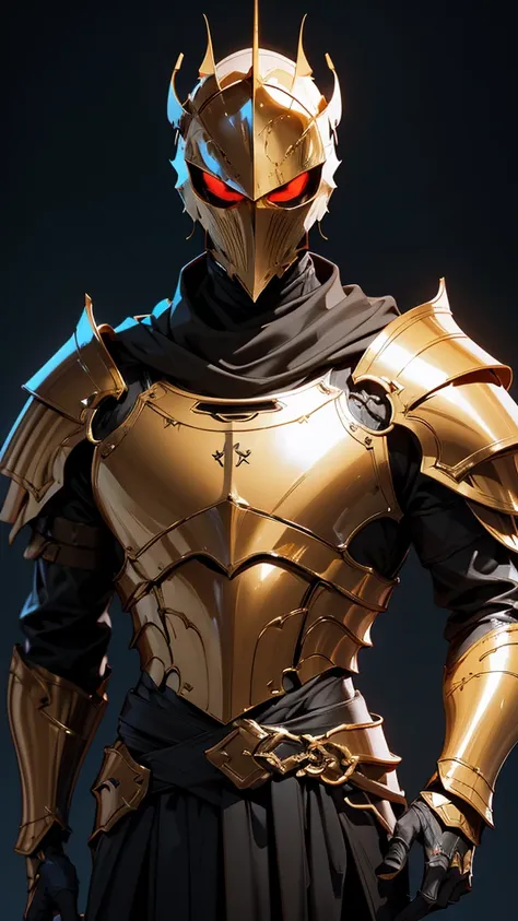 envision a 8k, highres, cinematic full body concept art design sheet of a Faceless Male Knight with a slender muscular body with Grand Golden leather armor with against a dark gray background in the style of dark fantasy