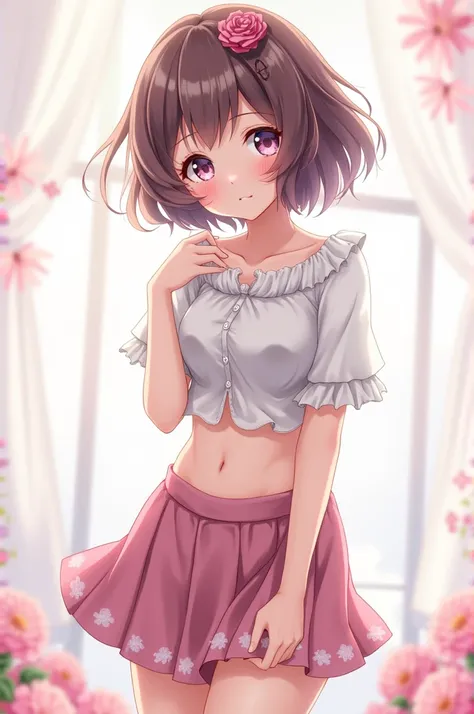 Anime girl in short skirt and tight short shirt