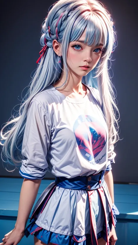 Pintura acrílica Furina  anime com white  hair e olhos azuis, deus de white  hair, portrait girl, t - shirt, sweater, anime girl with cosmic hair, com white  hair, white  hair, Non-Pixiv digital art, cirno anime portrait, trends on artstation pixiv, white ...