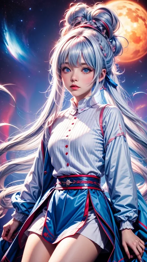 Pintura acrílica Furina  anime com white  hair e olhos azuis, deus de white  hair, portrait girl, t - shirt, sweater, anime girl with cosmic hair, com white  hair, white  hair, Non-Pixiv digital art, cirno anime portrait, trends on artstation pixiv, white ...