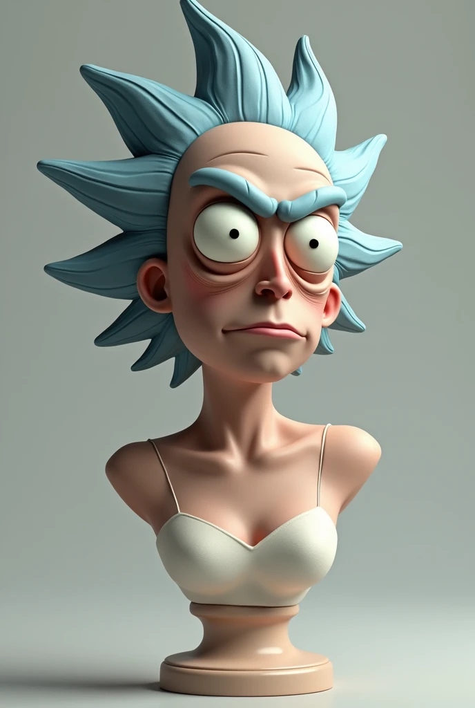 woman&#39;s bust, with the face of rick from rick and morty