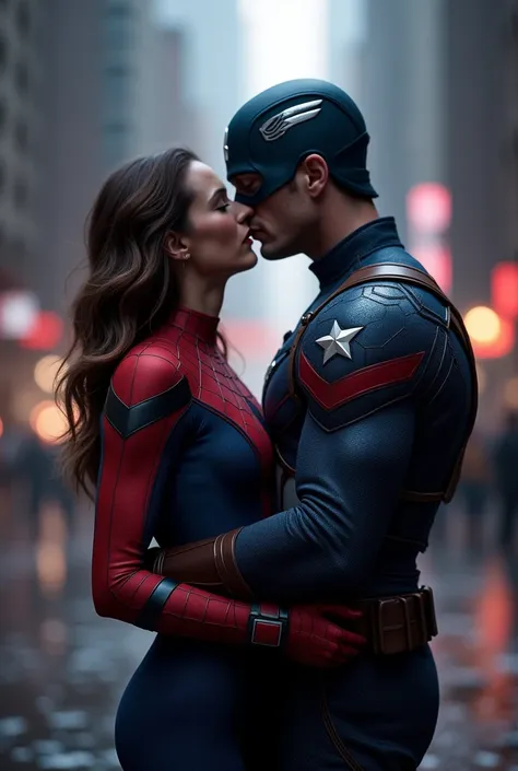 Spiderman and Captain America kissing