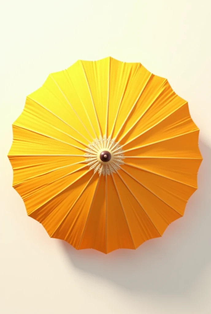 Top view of Deep yellow Japanese Umbrella with design in white background 