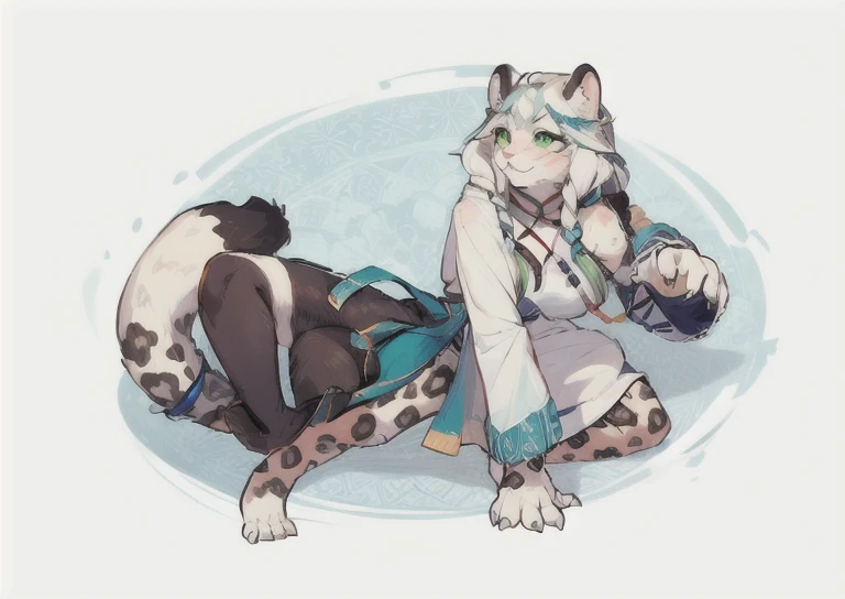 (empty), ((masterpiece)) , ((best quality)), illustration, hairy, 
snow leopard, animal ears, tail, body hair, 1 girl, whole bod...