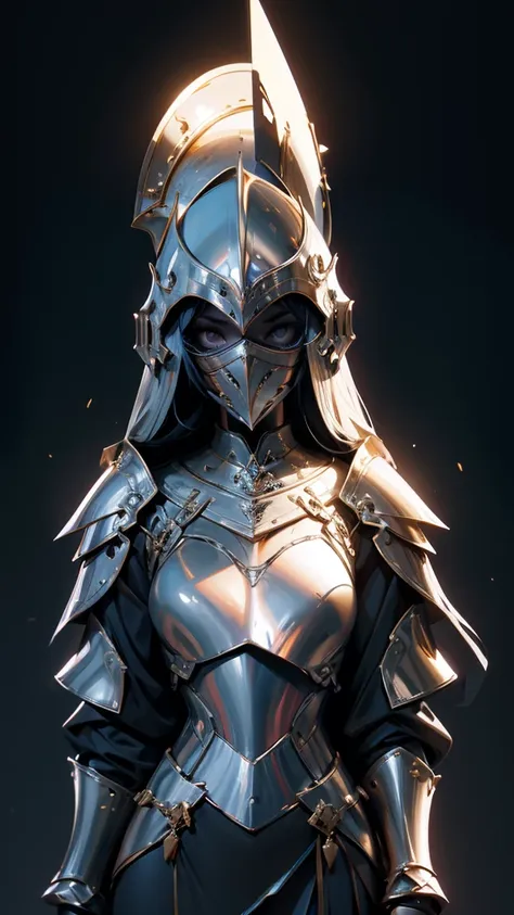 envision a 8k, highres, cinematic full body concept art of a ((faceless)) female knight with helmet covering her whole face, a s...