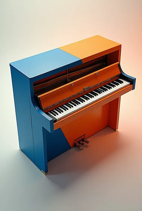 Photo of the piano from above with just the angle touch, & The touch piano is orange with a combination of blue & black