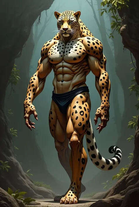 Create a picture of handsome animals formed from the fusion of human and leopard