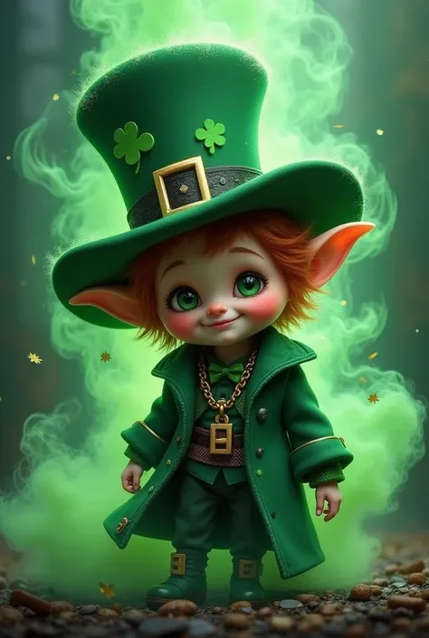 Leprechaun with big hat and green bubble smoke