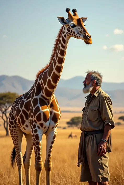 A man with a giraffe in kenya
