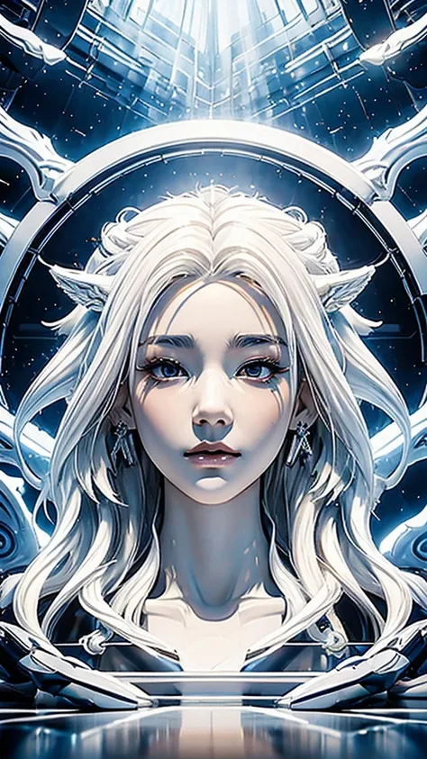 Acrylic painting Close-up of a woman with white hair and a white mask, beautiful character designs, Gwaiz, works of art in the style of Gwaiz, white-haired god, Jan J., Magnificent and elaborate character art, amazing character art, Chi Fan, Post by Wujun ...