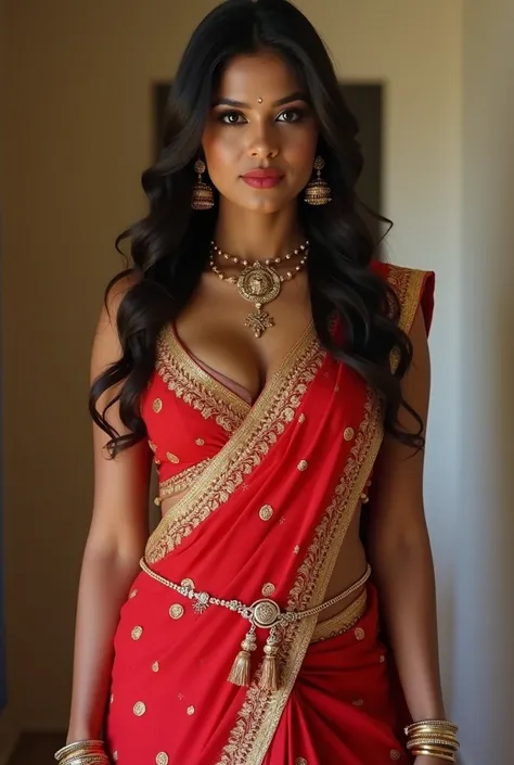 Hot sexy Indian girl fair age of 30 with tight big boobs with  and   saree  facing to camera without blause 