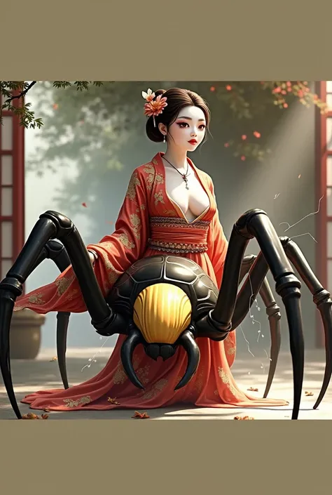  **Basic configuration**:
  - 「Upper Bodyは美しいwoman、Lower Bodyはと黒の女郎蜘蛛」，Monster Spider Woman - **Upper Body**:
  - 「美しい日本人womanのUpper Body、Idol」「Wearing gorgeous Japanese clothing」「The kimono is vibrant in red and gold..」「Embroidered kimono detail」「Graceful...