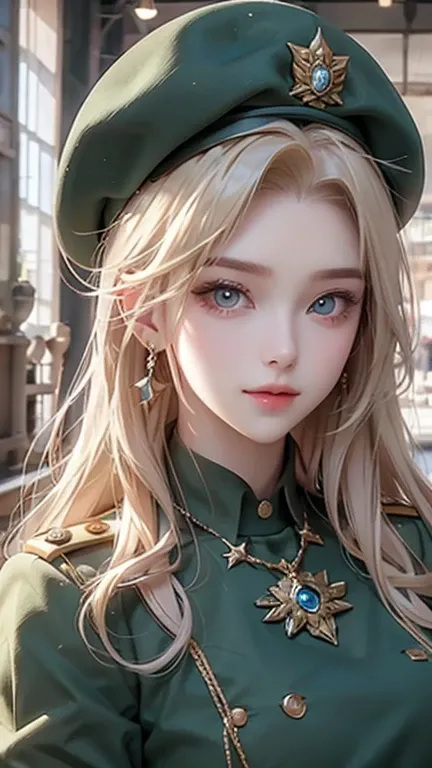 Marie , Blonde , Green Eyes , BC Freedom Military Uniform, beret