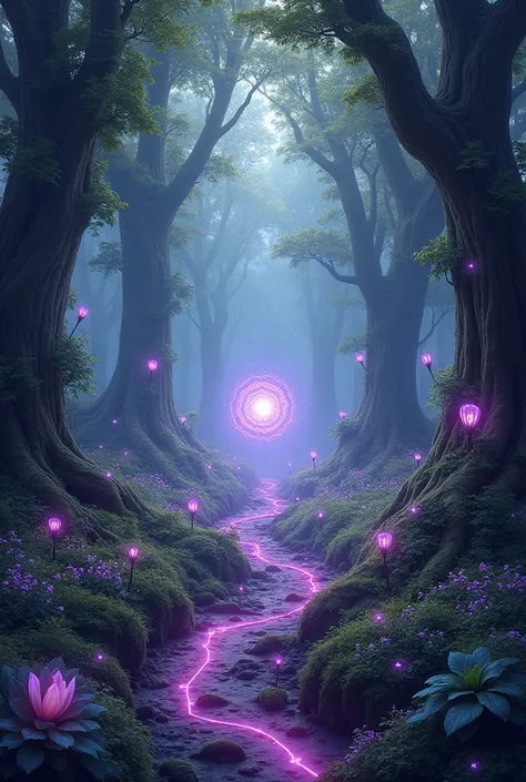 Background of natural life, forestry, mythical, purplish, glow