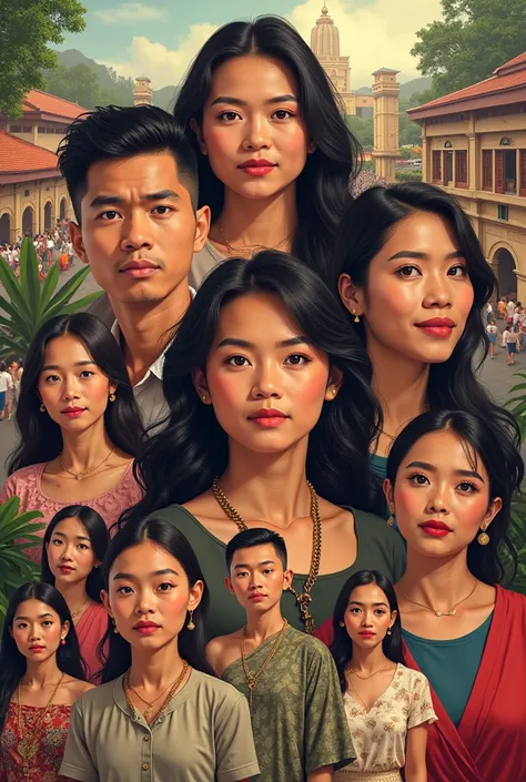 generate a collage of pictures showcasing the diversity of a filipino community (different genders, different ages, different cultural clothes,different skintones) and with the filipino facial characteristics please