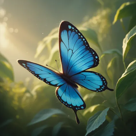 a butterfly taking flight, beautifully highlighted by the backlight,detailed and delicate,highest quality,highest quality,master...