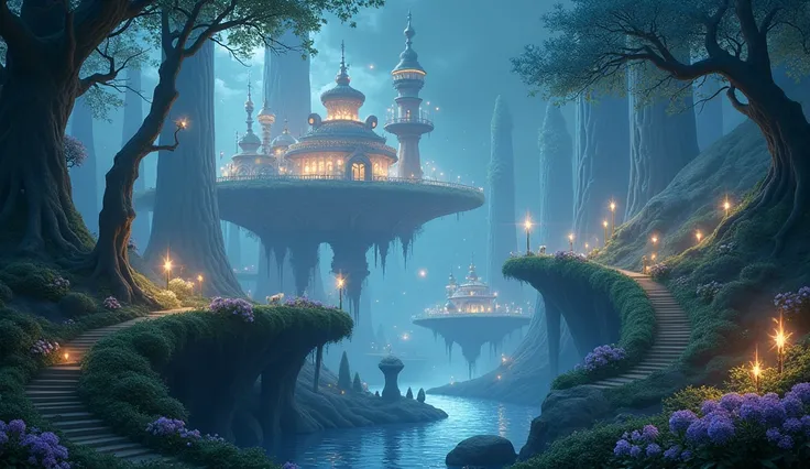 landscape of dreamlike art a beautiful night city of fantasy forest city of japan