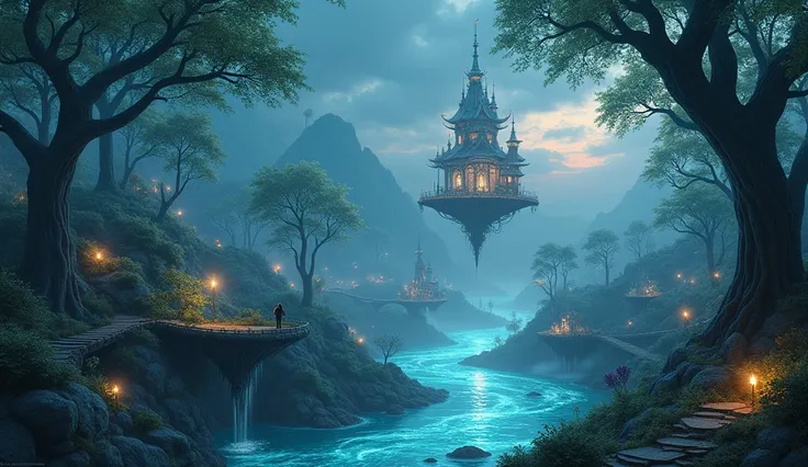 landscape of dreamlike art a beautiful night city of fantasy forest city of japan