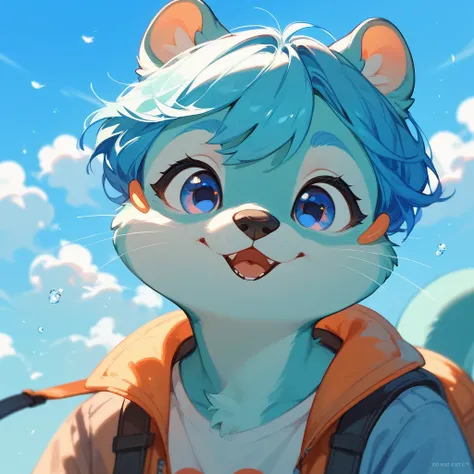 sky blue colored otter artists, animal character, cute