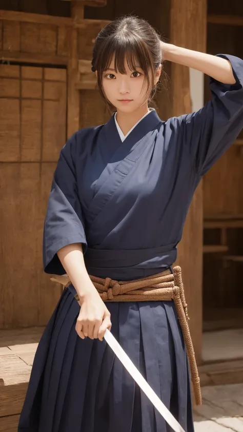 Stretch your arms out to the side, Kendo uniform, Japanese Sword, 両手にJapanese Swordを持って戦う, View your viewers