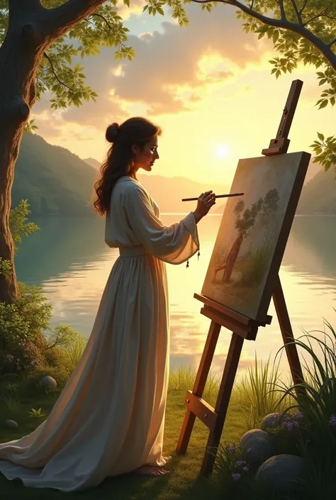  Generate a beautiful and attractive scene for my cover page of novel, the name of novel is "The eternal artist" and there should be an artist with drawing skitche on canvas, make it beautiful and attractive 