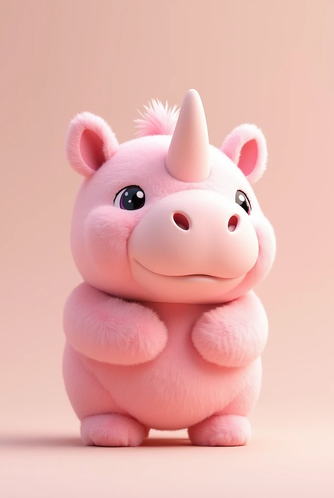 Pink Cute Rhino 3d , Cartoon, art toy , sumikko style ,Full of fluffy fur, small ears;, Big head