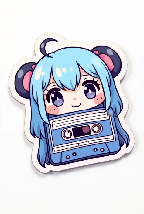 a close up of a sticker on a white background, what music they make, cassette, cassette tape, square sticker, kawaii cutest sticker ever, pastel sticker illustration, sticker of a rock band, sticker design, official artwork, soft aesthetic, cute artwork, b...