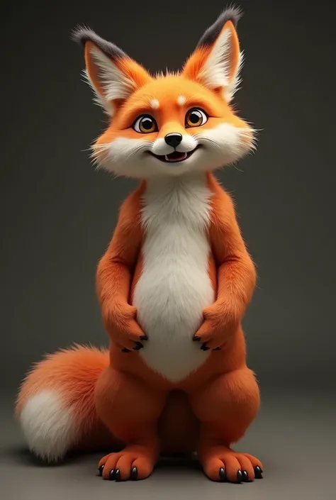 Furry fox with big naked tits stands in front of face open vagina