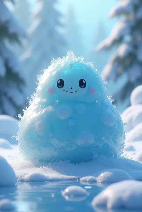 Slime round and fluffy ice monster best quality and best effects best shadows best lighting 8k 