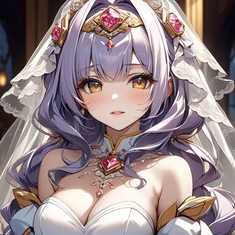 ((Highest quality)), ((masterpiece)), (detailed), （Perfect Face）、Woman is Extia Magica、The woman is wearing a gorgeous wedding dress and a wedding veil.