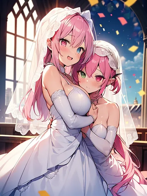 (((2girl),(yuri),(lesbian),(gazed at each other)),(masterpiece, best quality), High resolution, Very detailed, ((Anatomically correct number of limbs),(Anatomically correct number of fingers)), ( pink hair, blue hair, long twin tails,shiny hair:1.3),  ((wh...