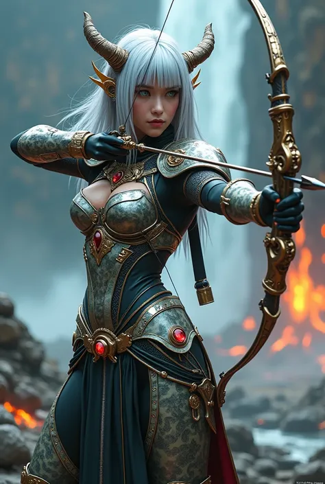 Surreal　Very detailed　Ultra Fantasy　Ultimate Details　Ultra-high resolution　8K 32k 3D 　Clear Eyes　Silver Hair　　　assassin　Nice, texture、Intricately designed demonic armor　Dragon heads on both shoulders　mechanical engineering　Mechanic Art　　.　intricate and ela...