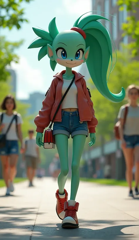 (best quality,4k,8k,highres,masterpiece:1.2),ultra-detailed, Gardevoir as a College Girl walking around college campus, strutting her stuff, Smiling and laughing, Flirting with the viewer, Pokémon, Pokémon (game), game freak, nintendo, (porcelain skin), bl...