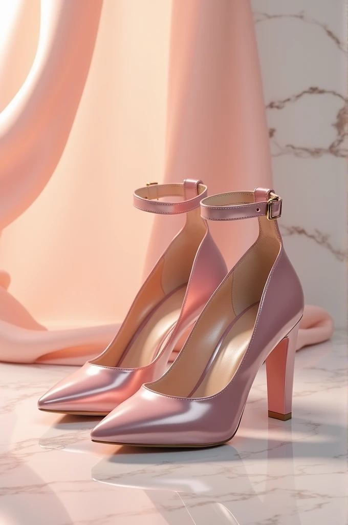 Design a stylish and modern post for ladies footwear, showcasing a featured pair of shoes with a chic background. The focus should be on elegance and fashion, using vibrant colors that complement the shoes design. Include a minimalistic yet eye-catching la...