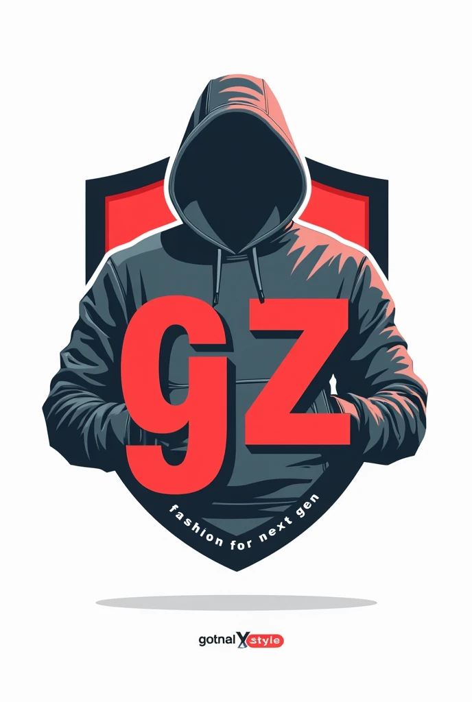 Create a flat vector, illustrative-style emblem logo design for a clothing brand named GENZSTYLE, featuring a shield that contains GZ at its center, surrounded by elements representing the new generation such as a sleek silhouette of a streetwear figure. B...