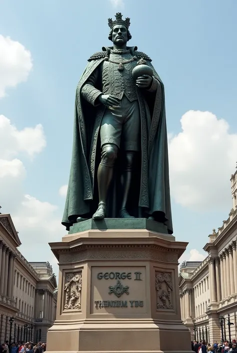 Monarch George 2 of britain statue with name written in english