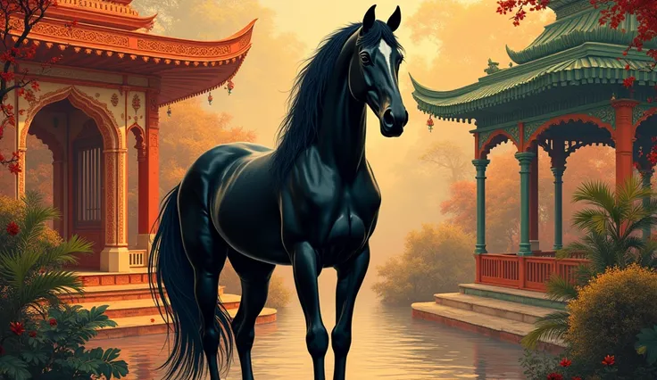 black horse background Classical Indian with a Modern Twist unique Design AI one more different better image 